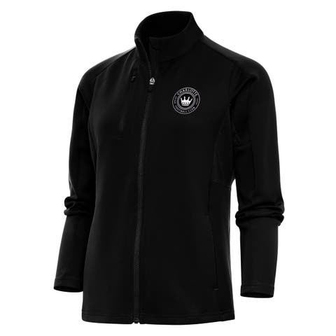 Women's Antigua Black Charlotte FC Brushed Metallic Logo Generation Full-Zip Jacket