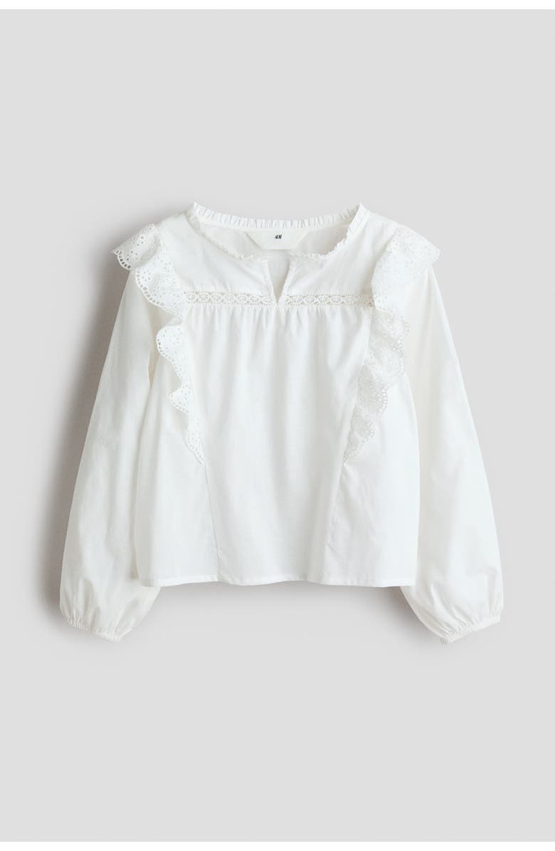 H&M Ruffle-trimmed cotton blouse, Main, color, White