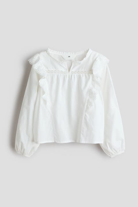 Ruffle-trimmed cotton blouse