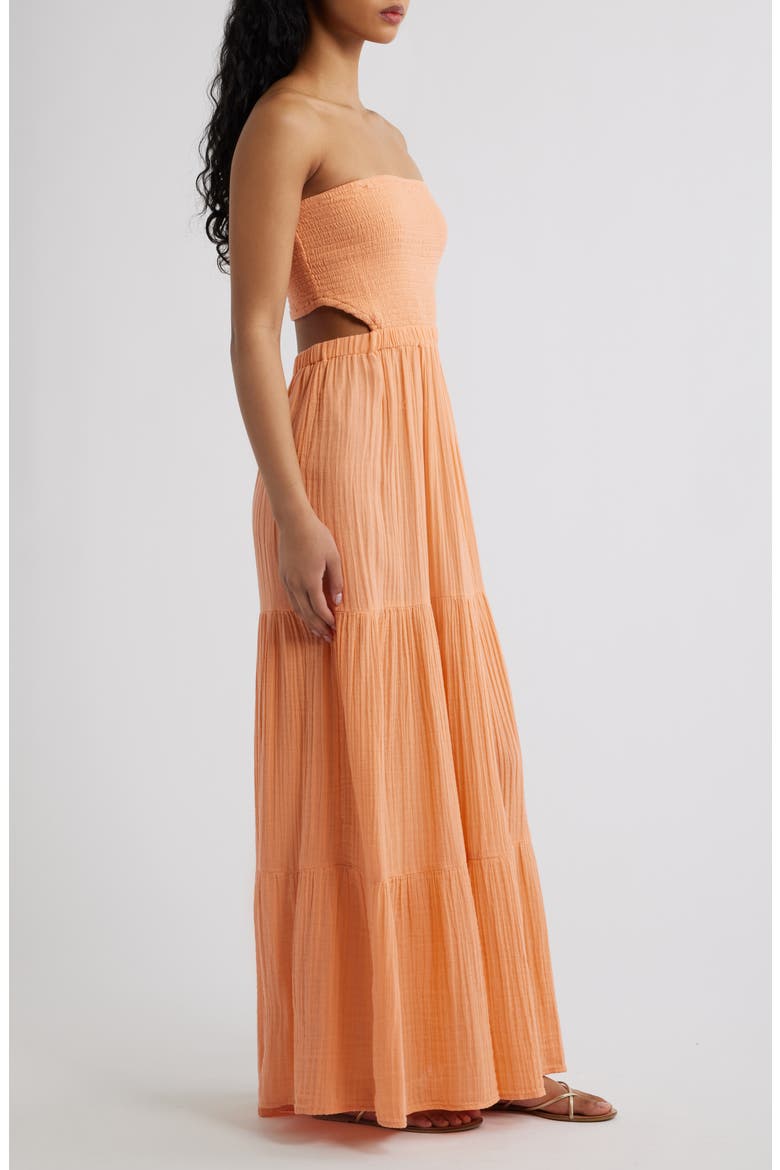 Premium Surf Strapless Cutout Maxi Dress, Alternate, color, PAPAYA