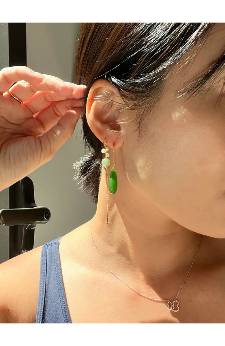 seree Madeleine Jade and freshwater pearl drop earrings, Alternate, color, Light Green