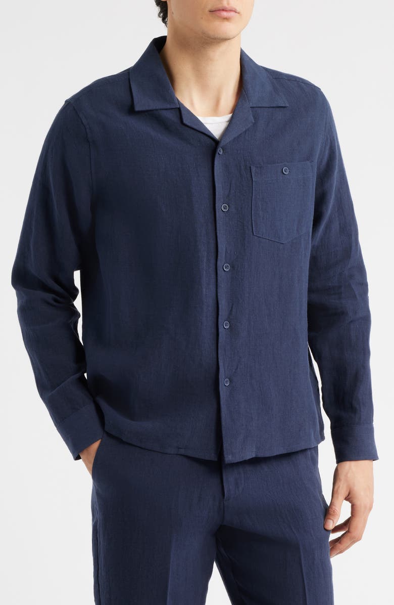 Percival Linen Shirt, Alternate, color, Navy