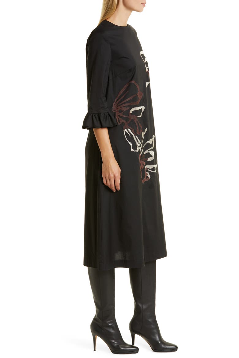Floral Embroidered Midi Dress, Alternate, color, BLACK/ BISCOTTI/ MAHOGANY