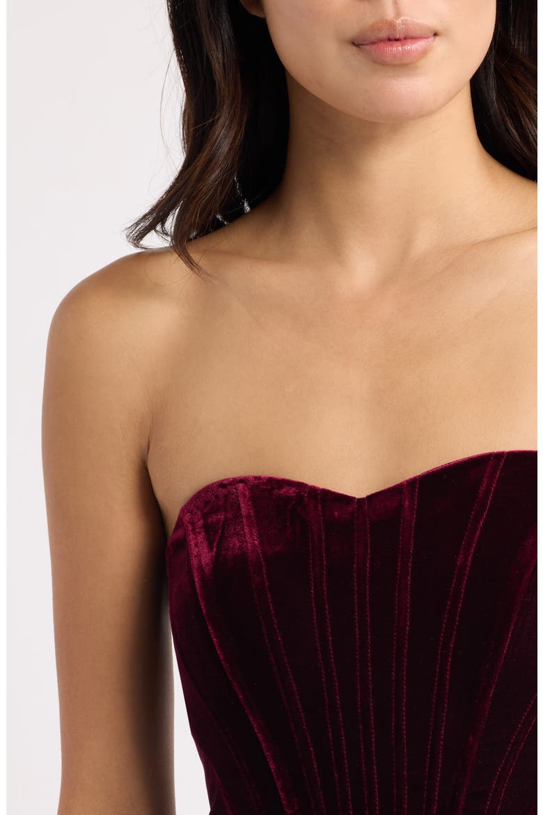 Zarae Corset Strapless Velvet Minidress, Alternate, color, MERLOT