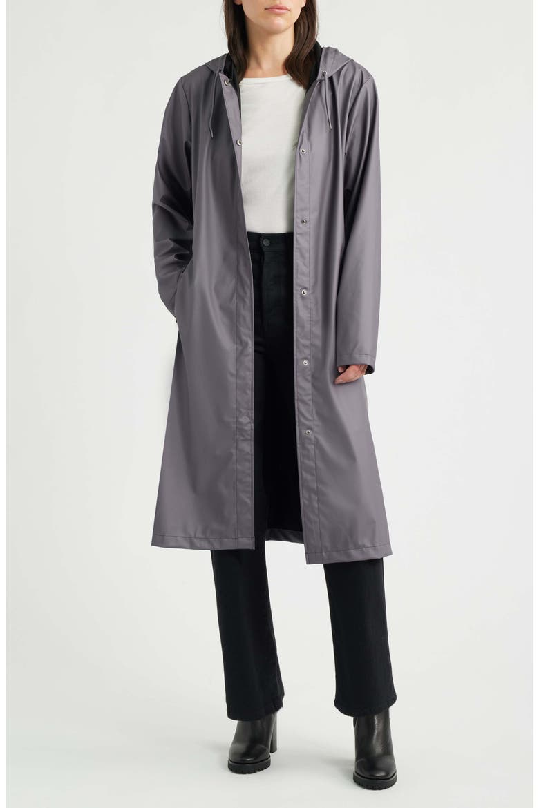 Waterproof A-Line Long Raincoat, Alternate, color, VIOLET STEEL