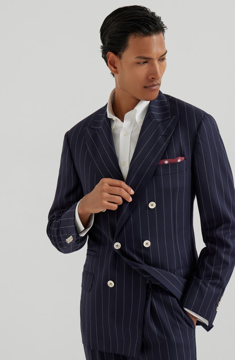 Brunello Cucinelli Wide chalk stripe blazer, Alternate, color, Blue