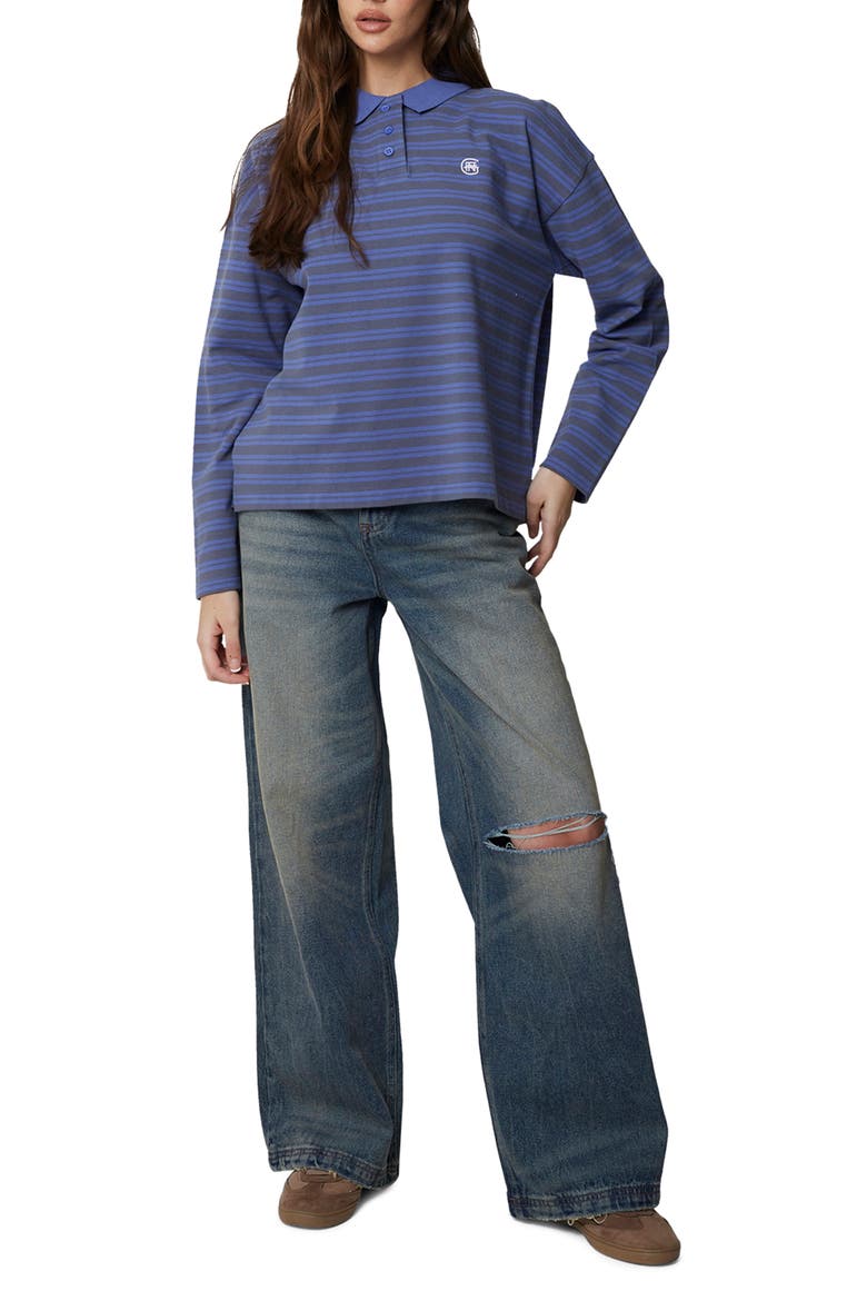 Long Sleeve Striped Polo, Alternate, color, Blue