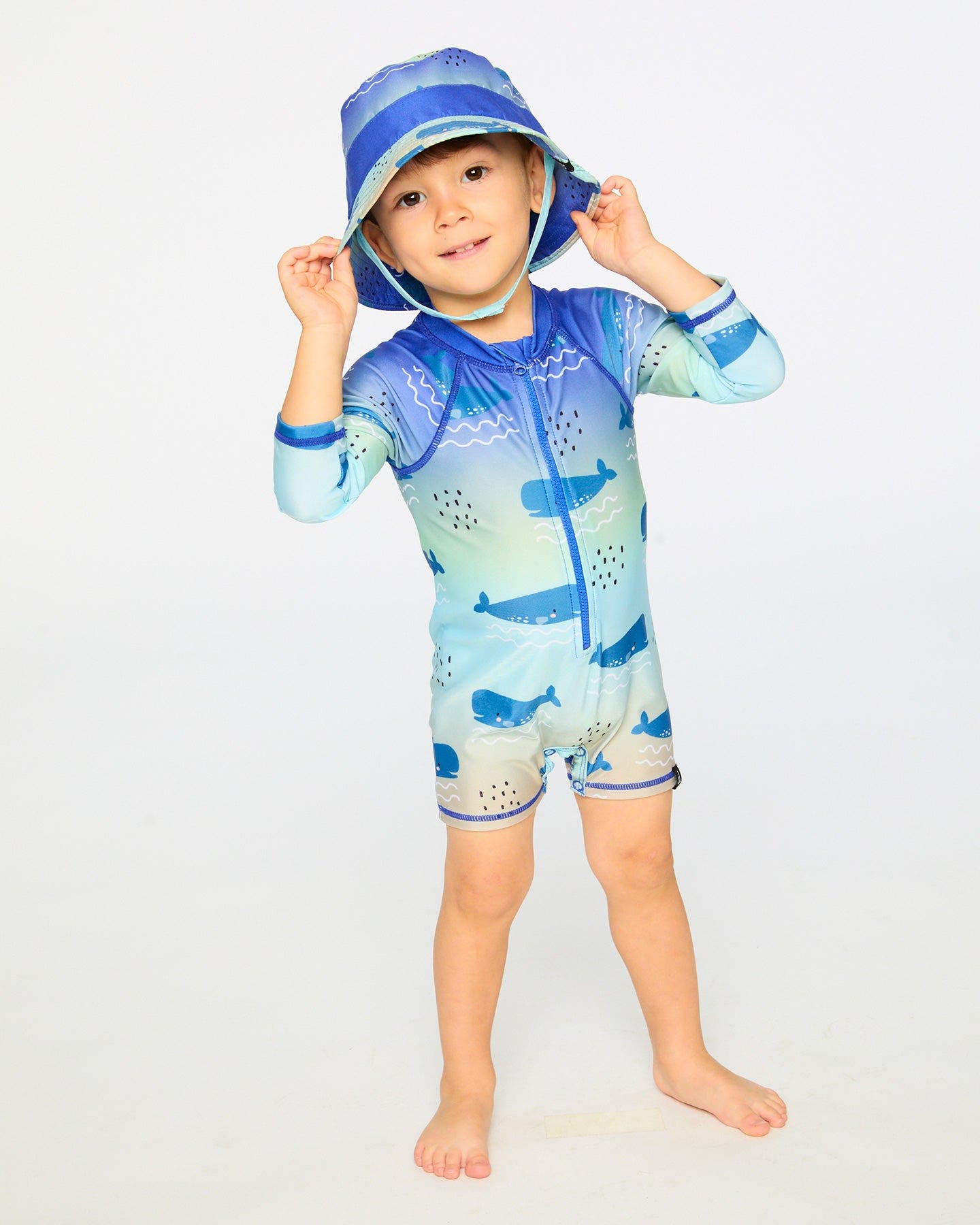 Deux par Deux Recycled Polyester Blue Whale Print Beach Hat | Nordstrom