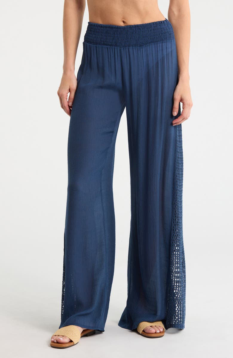 Elan Crochet Panel Cover-Up Pants, Main, color, Navy