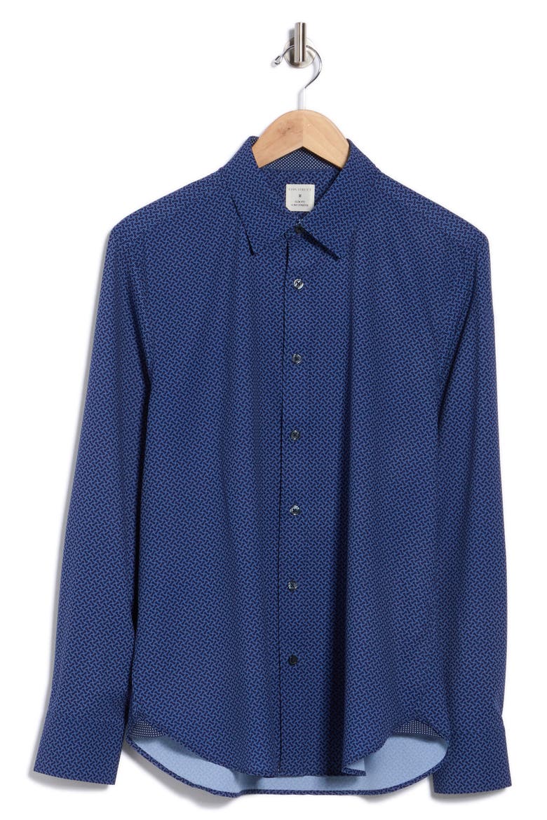 Squiggle Print Slim Fit Performance Button-Up Shirt, Alternate, color, NAVY