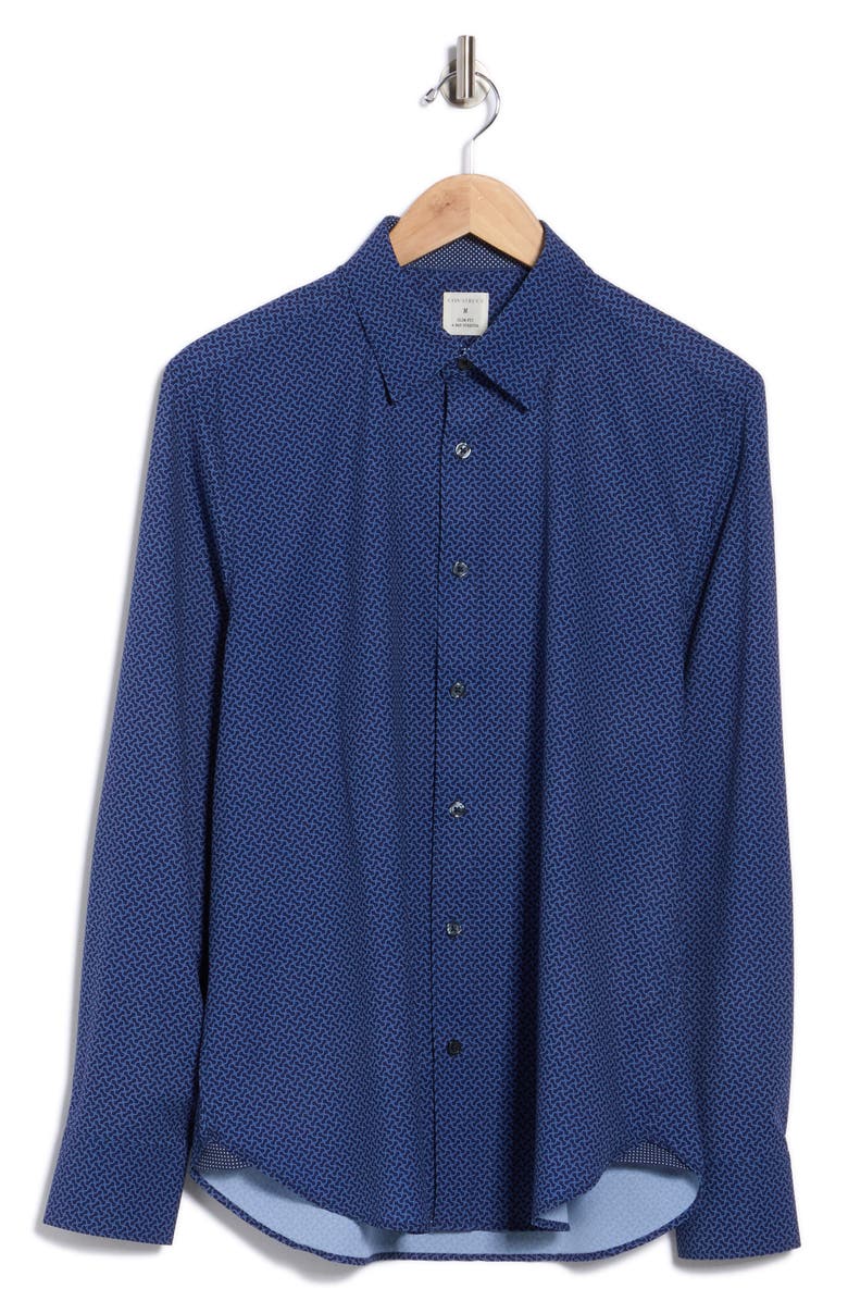CONSTRUCT Squiggle Print Slim Fit Performance Button-Up Shirt, Alternate, color, Navy