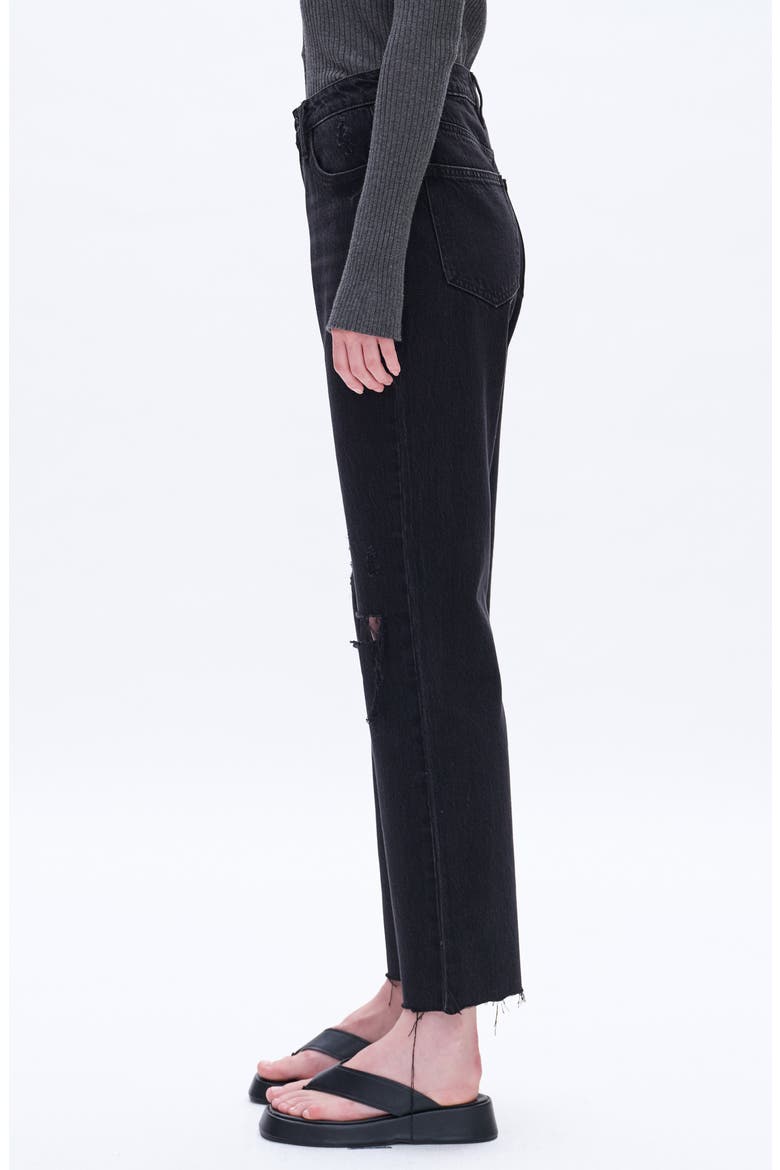 High Waist Lace Inset Rip Straight Leg Jeans, Alternate, color, SULFUR BLACK