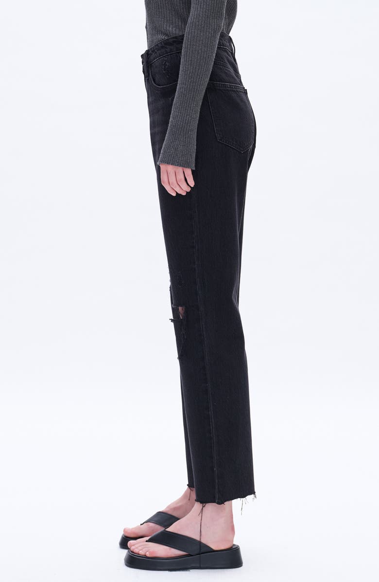 Bayeas High Waist Lace Inset Rip Straight Leg Jeans, Alternate, color, Sulfur Black