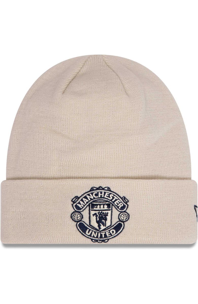 New Era Men's New Era Cream Manchester United Seasonal Color Cuffed Knit Hat, Main, color, 