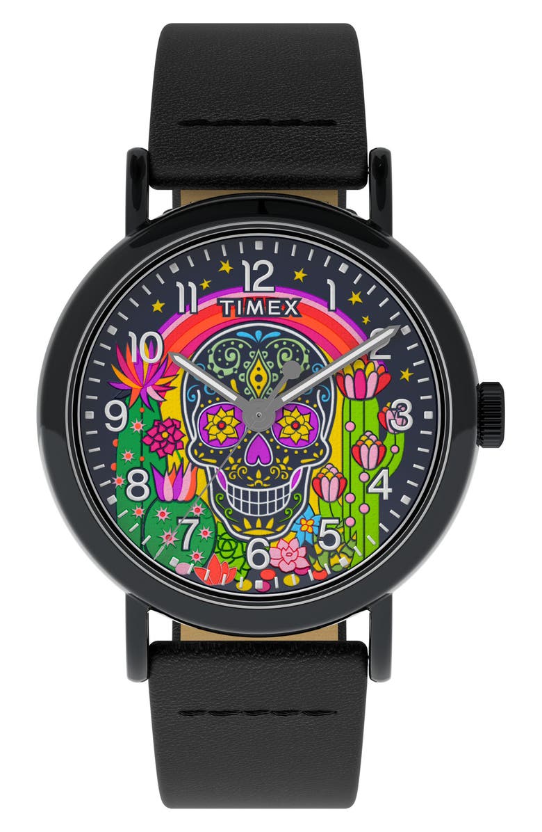 Timex<sup>®</sup> Day of the Dead Weekender Leather Strap, 40mm, Main, color,