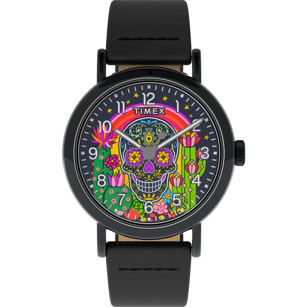 Timex® Day of the Dead Weekender Leather Strap, 40mm in Black  product