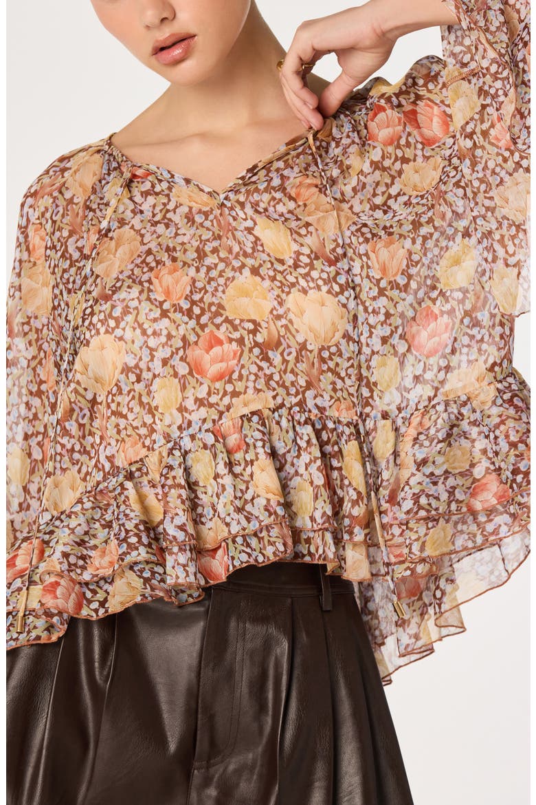 Margaery Floral Ruffled Top, Alternate, color, BROWN FLORAL