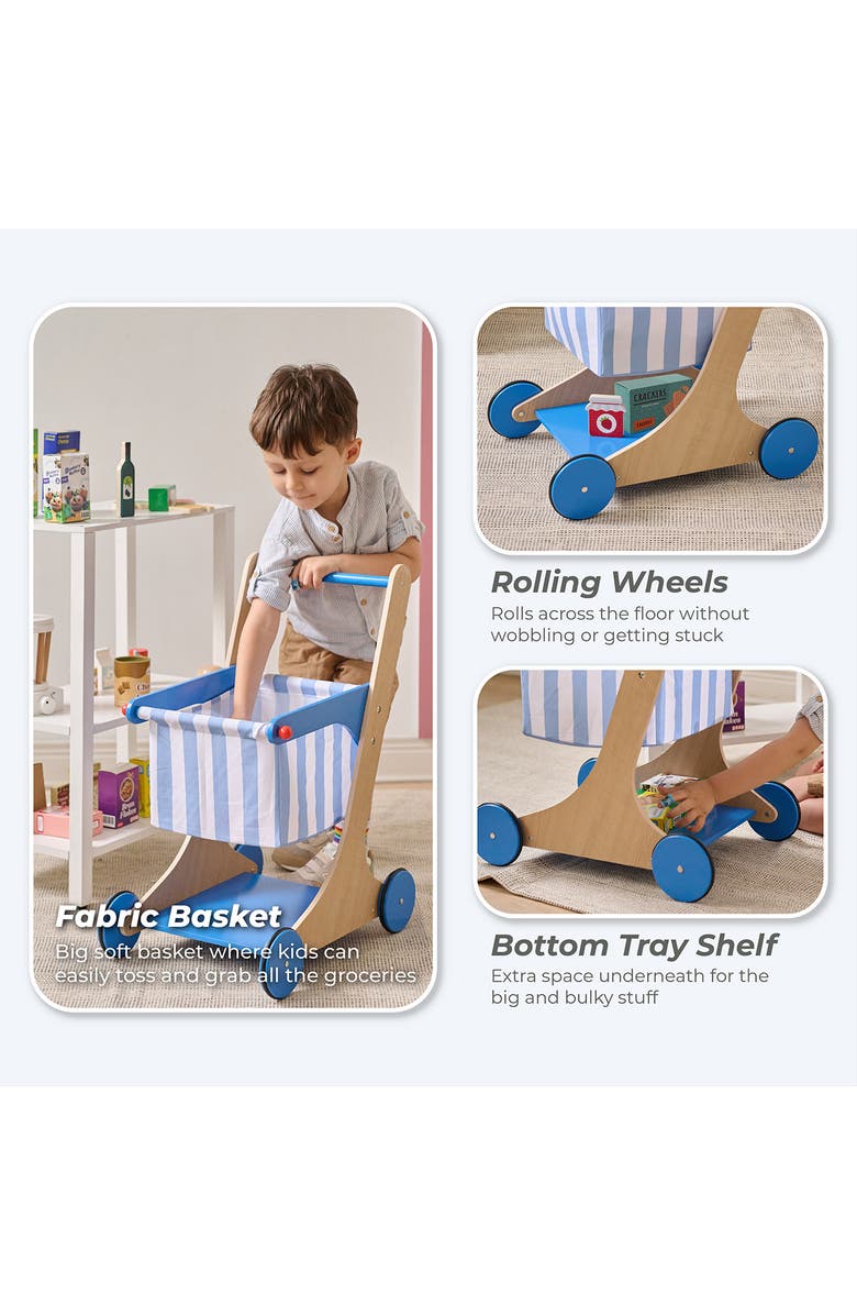 Teamson Kids Little Helper Mr. Fresh Grocery Cart Playset, Alternate, color, Blue