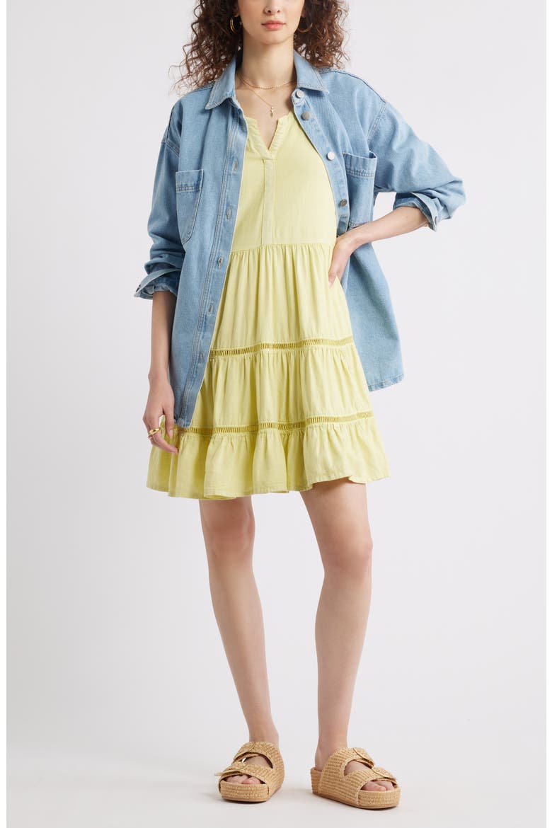 Ladder Stitch Accent Linen Blend Tiered Minidress, Alternate, color, GREEN LUMINARY