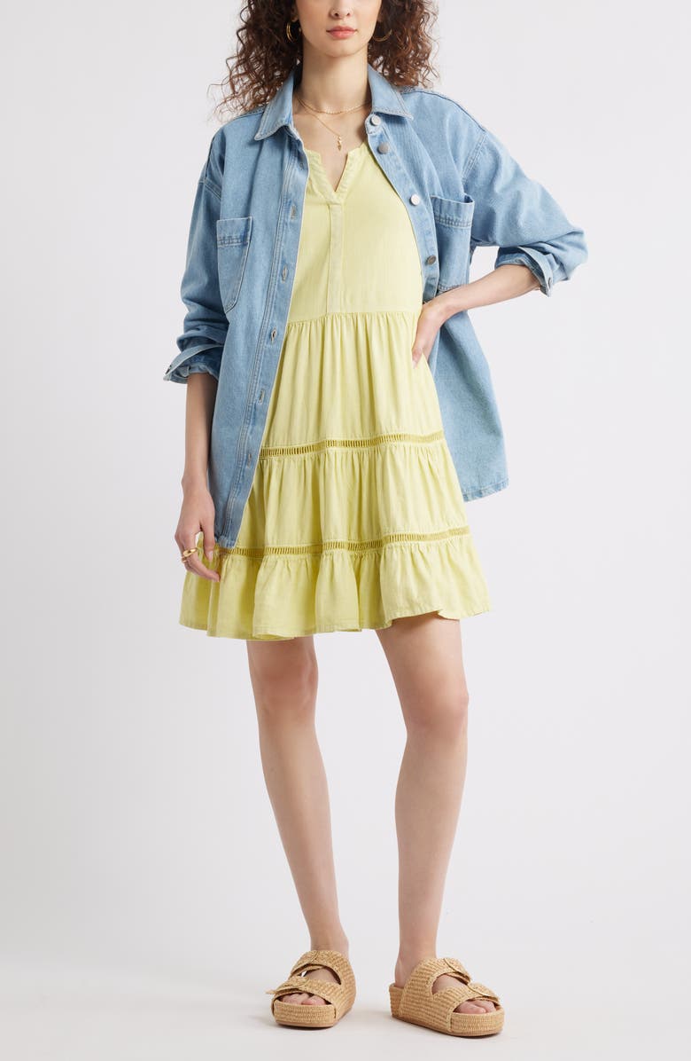 Treasure & Bond Ladder Stitch Accent Linen Blend Tiered Minidress, Alternate, color, Green Luminary