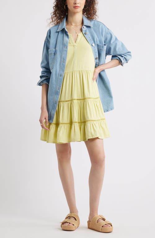 TREASURE & BOND TREASURE & BOND LADDER STITCH ACCENT LINEN BLEND TIERED MINIDRESS