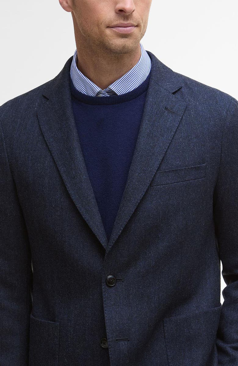 Barbour Sutherland Wool Blend Herringbone Flannel Sport Coat, Alternate, color, Navy