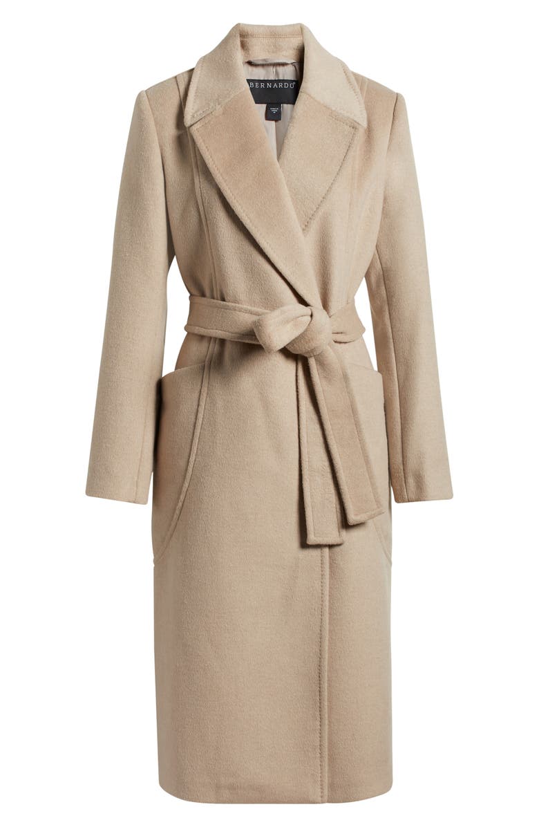 Bernardo Belted Wool Blend Longline Coat, Alternate, color, Oat Milk