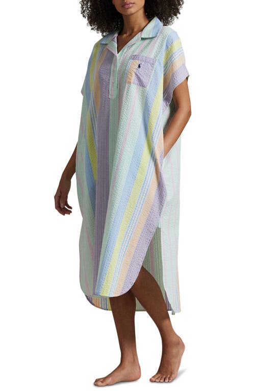 Polo Ralph Lauren Stripe Cotton Seersucker Sleepshirt In Coastal Stripe
