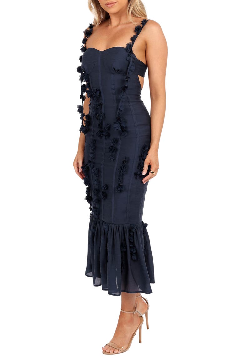 Posedly Rosette Mermaid Midi Dress, Alternate, color, NAVY