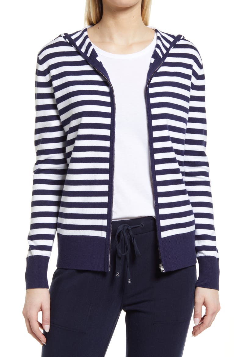 Zip Sweater Hoodie, Main, color, NAVY WHITE CHARM STRIPE