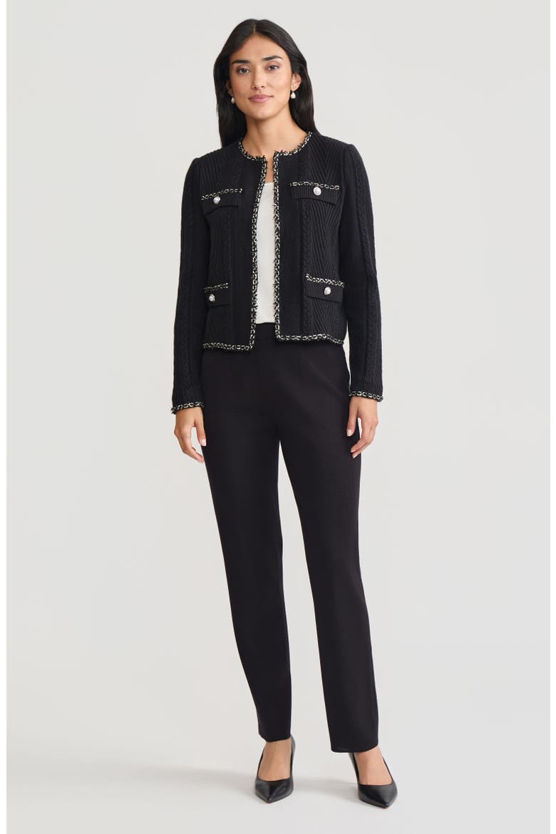 Heritage Eyelash Trim Cozy Ribbed Knit Jacket, Alternate, color, Black/Biscotti
