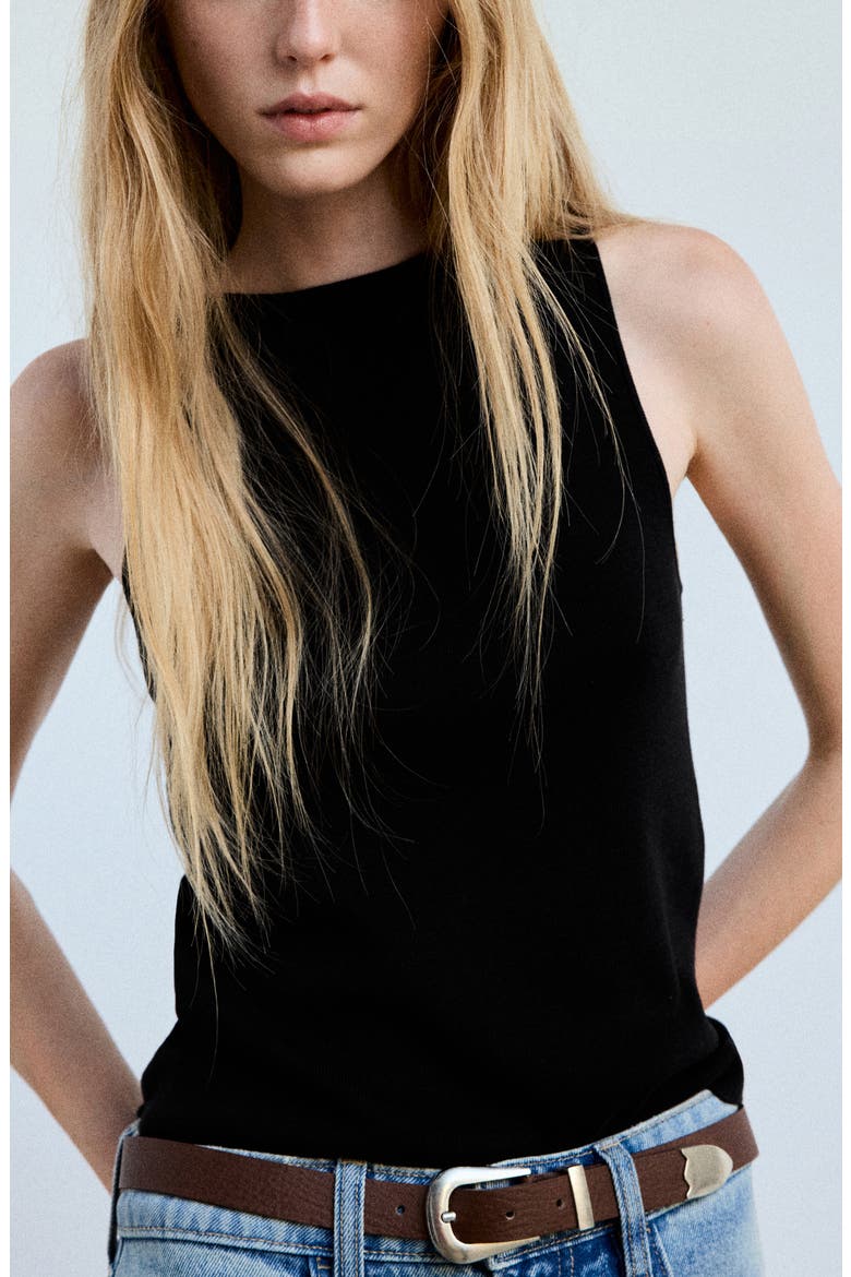 Fine-Knit Boat Neck Top, Main, color, BLACK