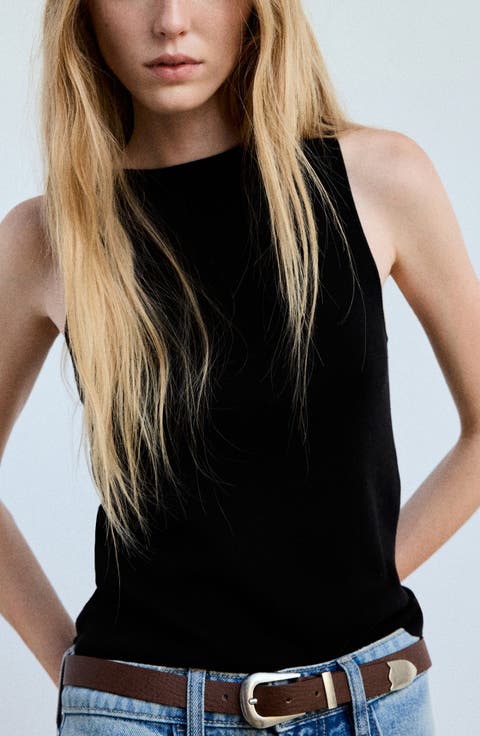 Fine-Knit Boat Neck Top