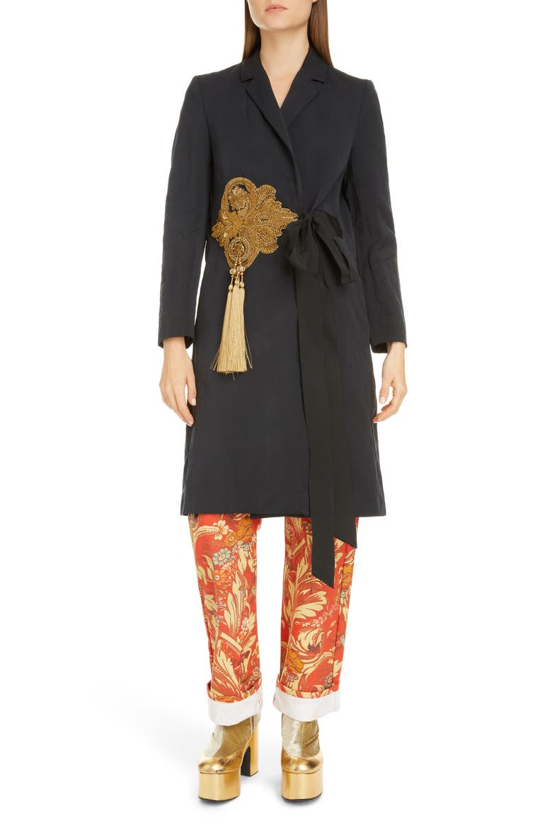 Richy Embroidered Tassel Cotton Blend Jacket, Alternate, color, BLACK