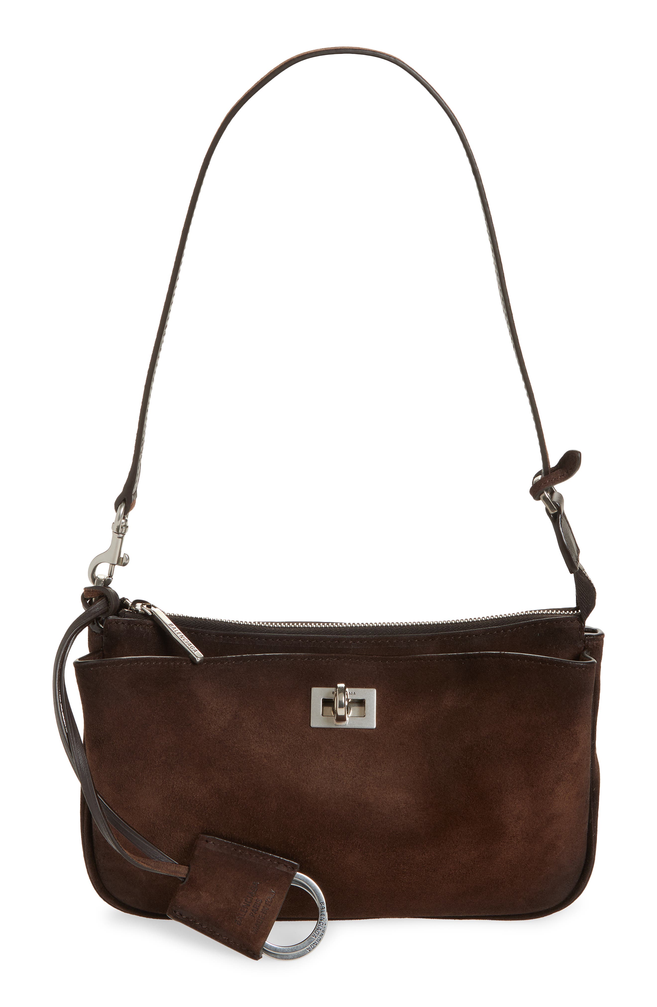 Balenciaga Rodeo Waxed Suede Sling Pouchette, Main, color, 2308 Light Espresso