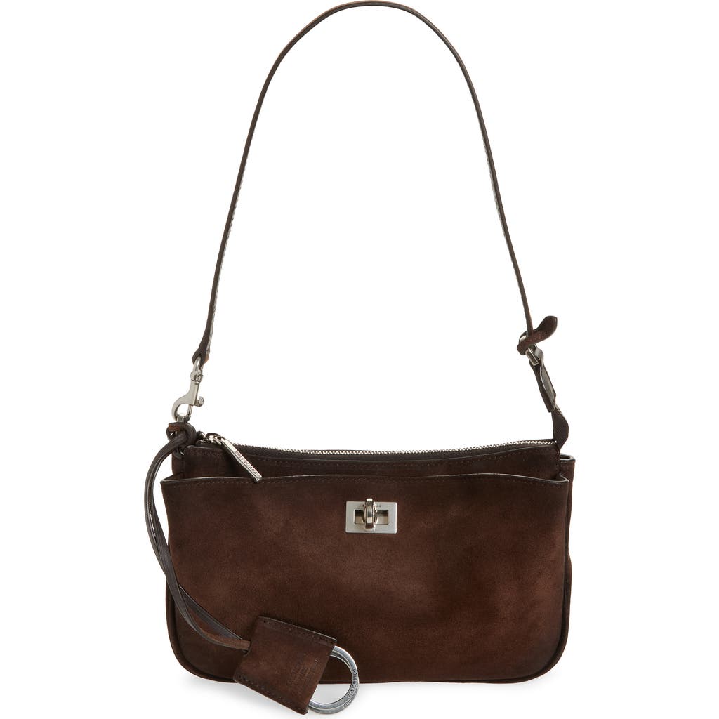 Balenciaga Rodeo Waxed Suede Sling Pouchette In Brown