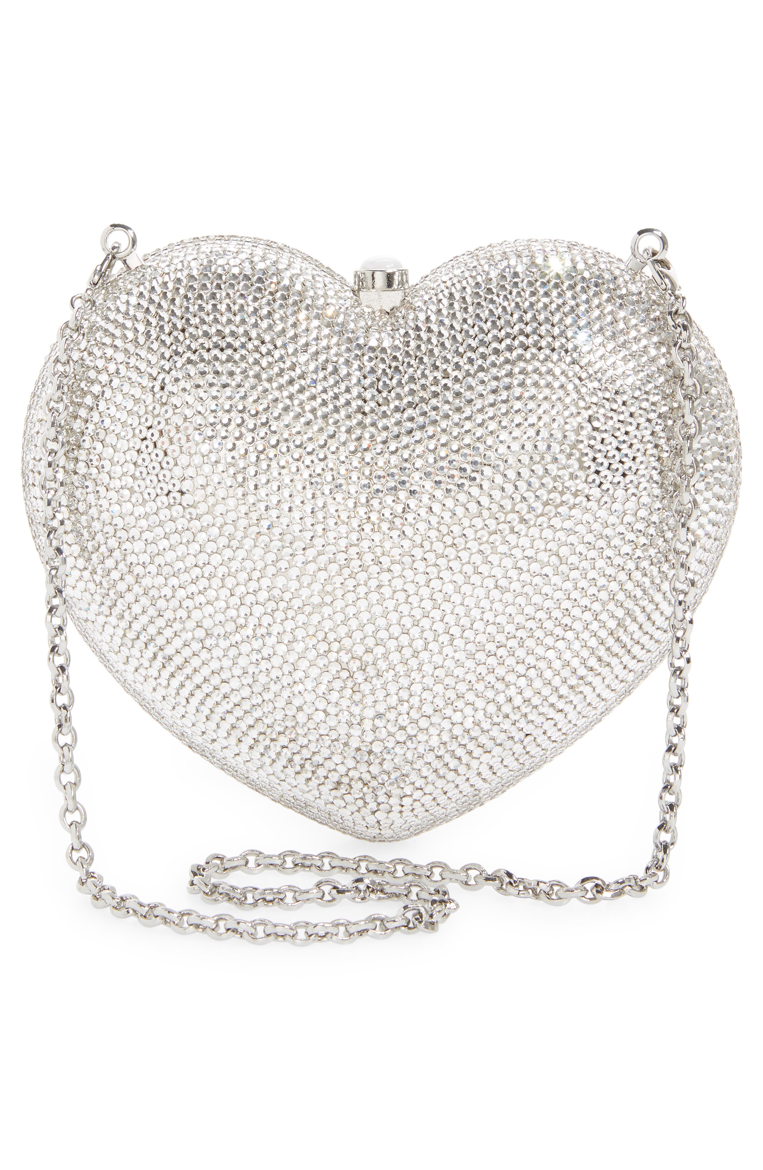 JUDITH LEIBER COUTURE Lamour Petite Coeur Heart Clutch, Alternate, color, Silver Rhine