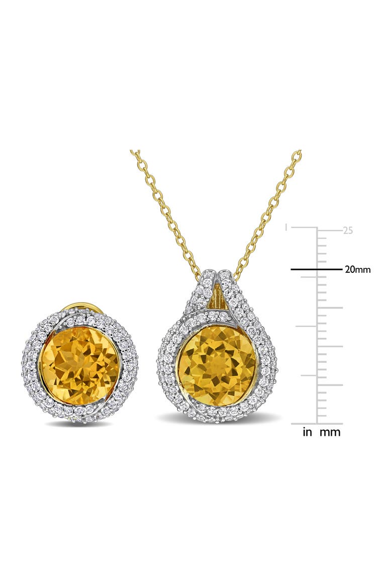 Citrine & White Topaz Stud Earrings & Necklace Set, Alternate, color, YELLOW