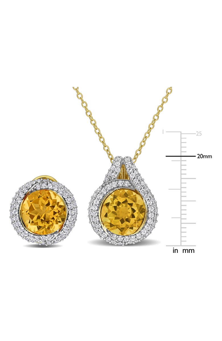 DELMAR Citrine & White Topaz Stud Earrings & Necklace Set, Alternate, color, Yellow