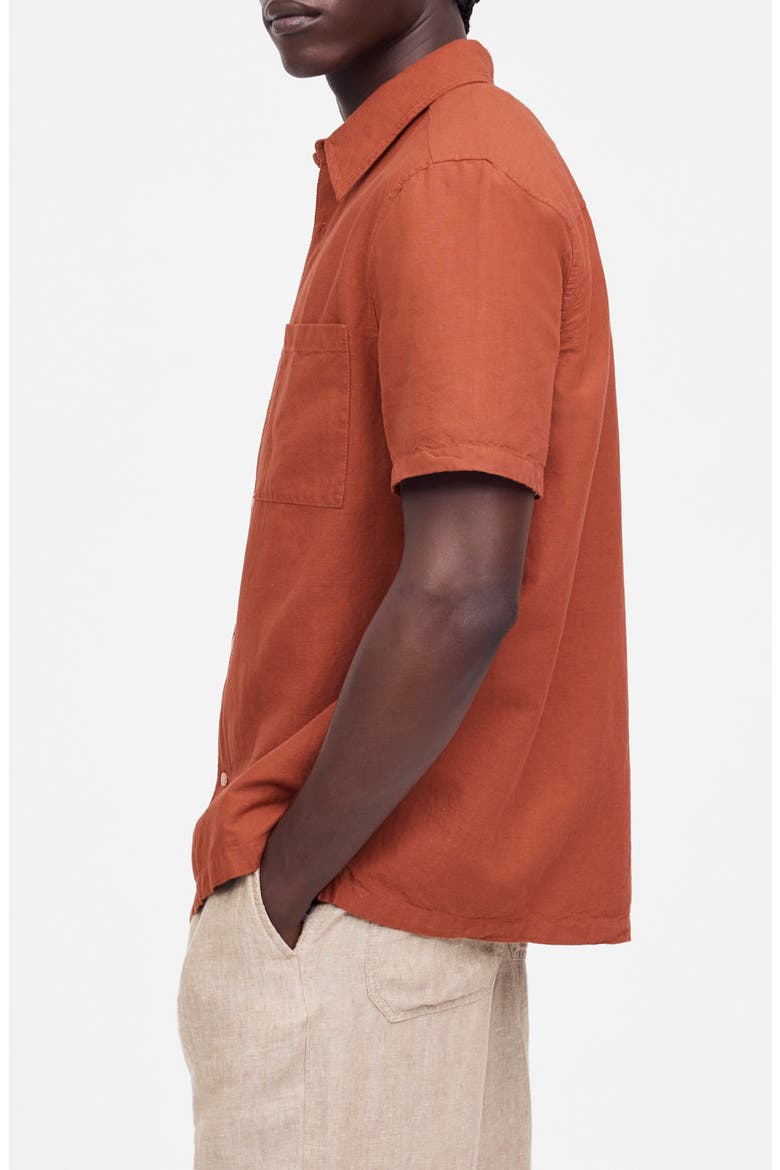 Short Sleeve Linen & Cotton Button-Up Shirt, Alternate, color, TERRACOTTA