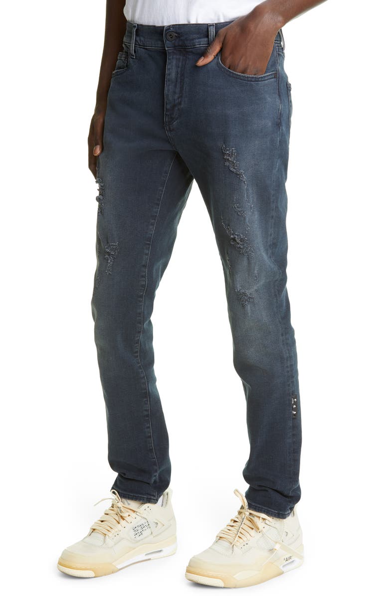 Off-White Diagonal Pocket Distressed Men's Skinny Jeans, Alternate, color,