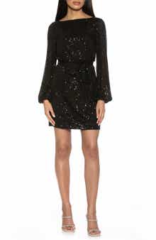 Alexia Admor Val Sequin Long Sleeve Tie Waist Shift Dress