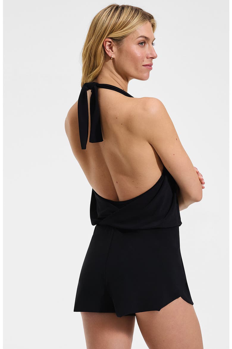 SlenderSuit Surplice Halter Swim Romper, Alternate, color, Black