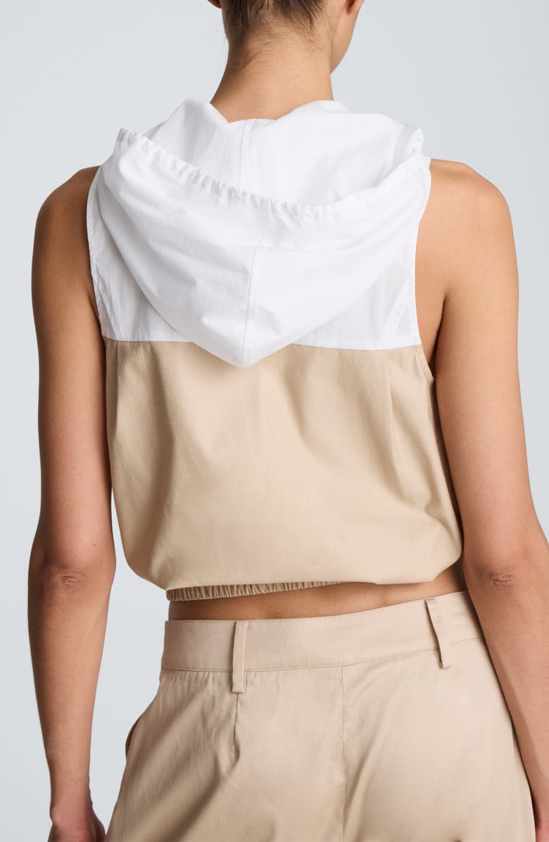 Kenneth Cole Hooded Sleeveless Stretch Cotton Top, Alternate, color, Farro/ Pure White