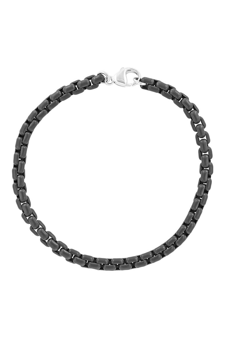 Sterling Silver Box Chain Bracelet, Main, color, BLACK