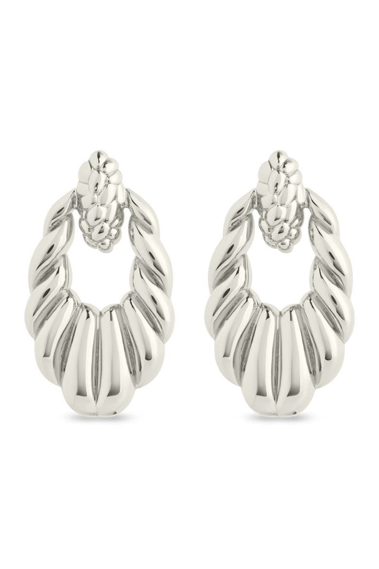 Enid Textured Doorknocker Drop Earrings, Main, color, SILVER