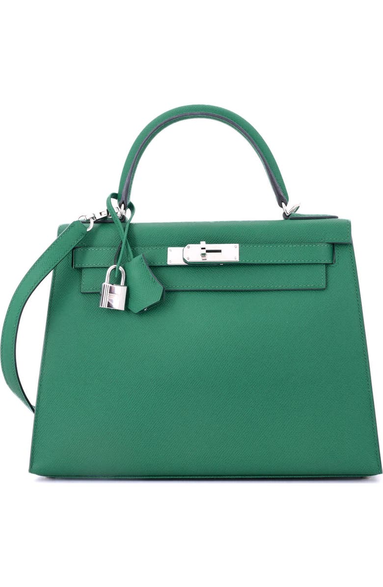 Pre-Owned Hermes Kelly Handbag Green Epsom with Palladium Hardware 28, Main, color, Vert Vertigo