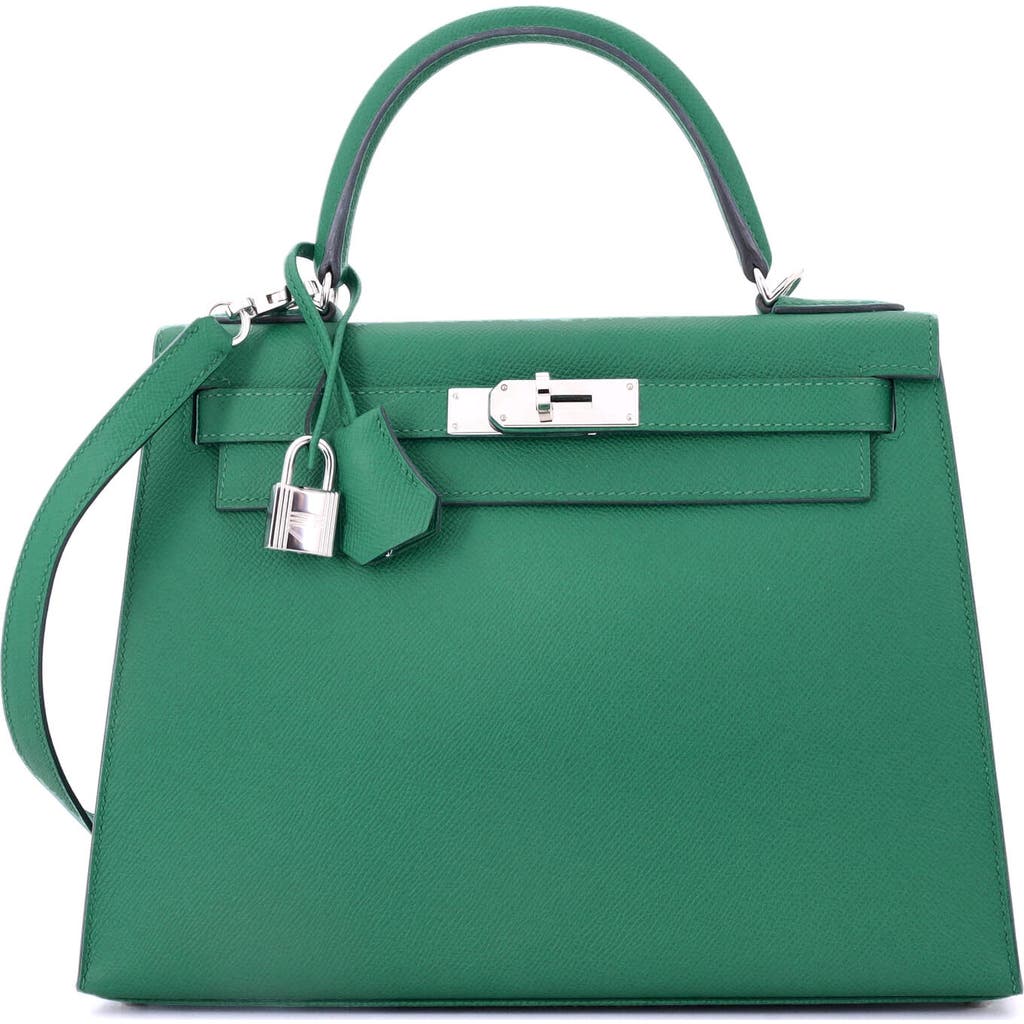 Pre-owned Hermes Hermes Kelly Handbag Green Epsom With Palladium Hardware 28 In Green