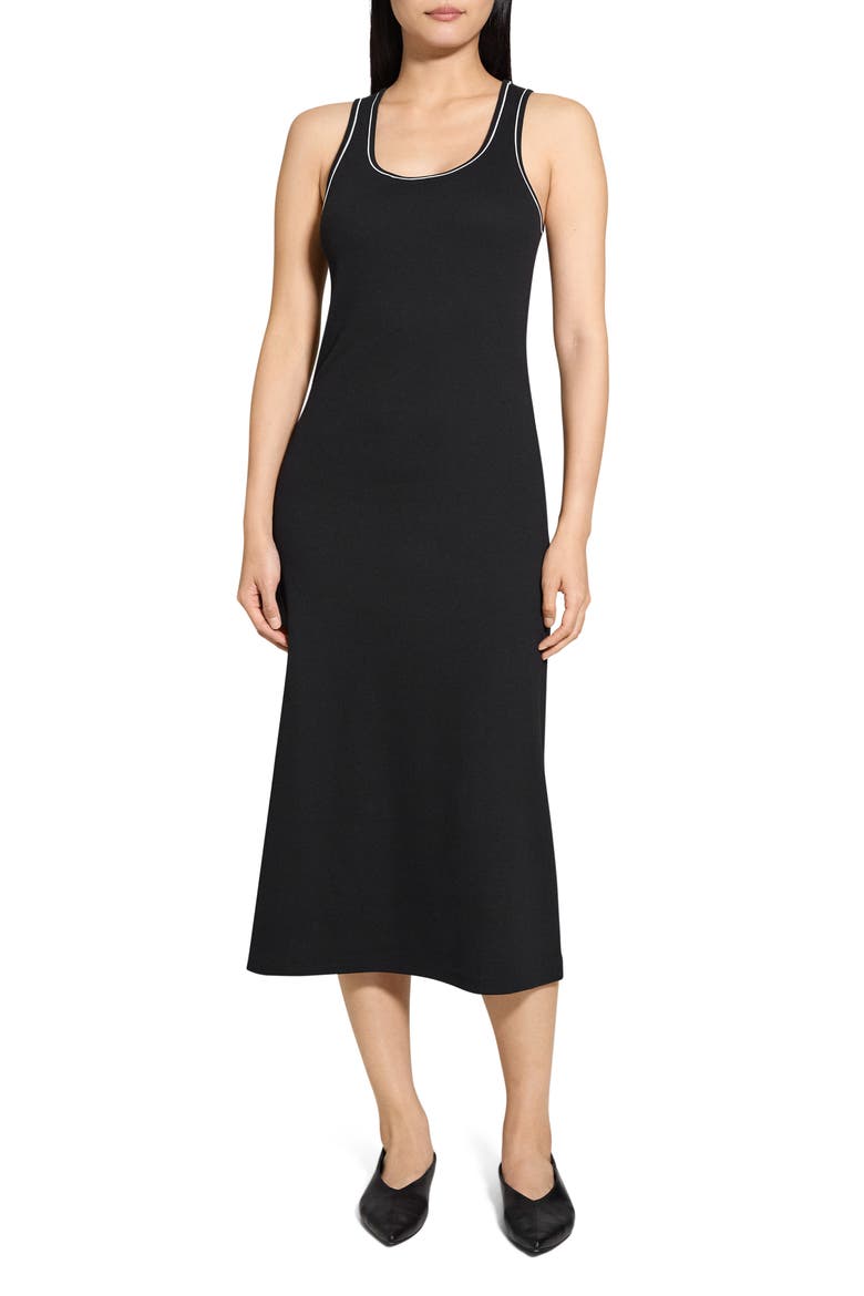 Contrast Tipped Rib Tank Dress, Main, color, BLACK