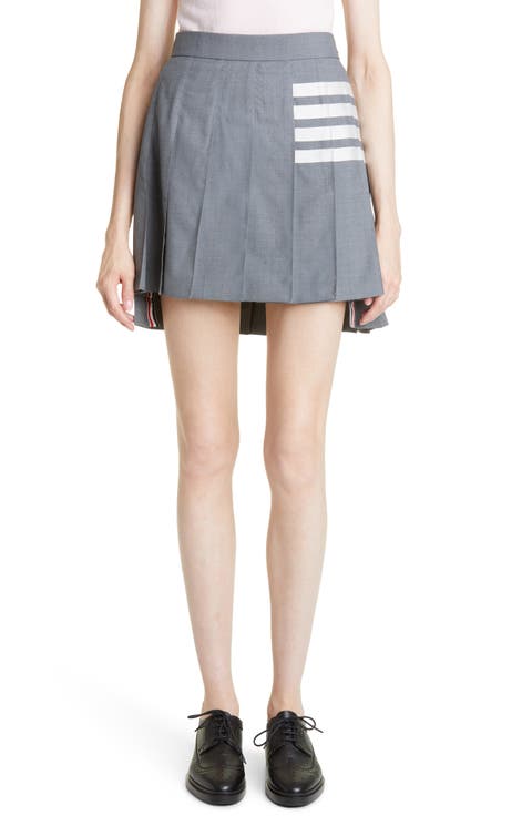Drop Back Pleated Wool Miniskirt